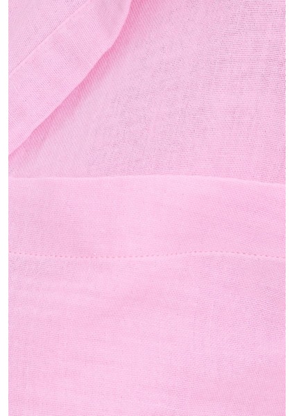 Kadın Oversize Geniş Kesim %100 Pamuk Müslin Kumaş Uzun Kollu Cepli Dokulu Lila Gömlek