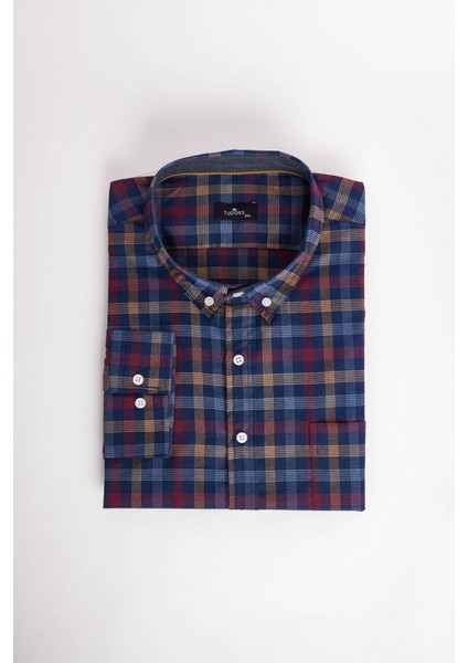 Büyük Beden Ekoseli Biyeli Yaka Düğmeli Erkek Gömlek fiyatları