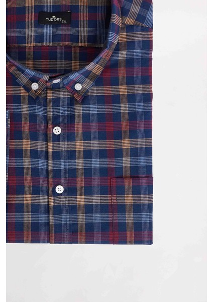 Büyük Beden Ekoseli Biyeli Yaka Düğmeli Erkek Gömlek modelleri