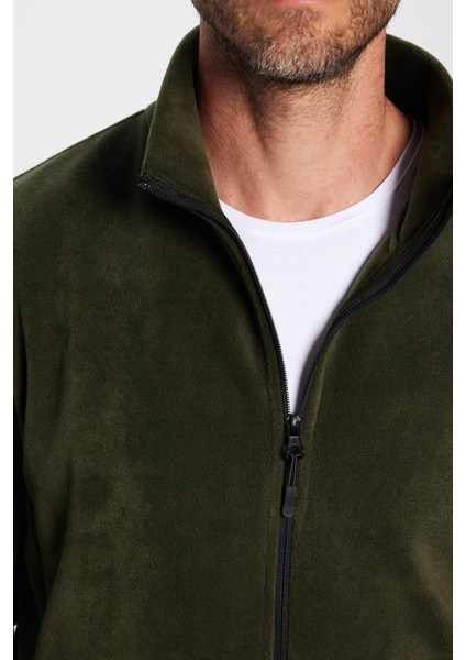 Unisex Haki Anti-pilling Tüylenme Yapmayan Standart Fit Tam Fermuarlı Soğuk Geçirmez Polar Hırka fiyatları