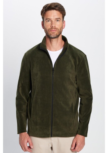 Unisex Haki Anti-pilling Tüylenme Yapmayan Standart Fit Tam Fermuarlı Soğuk Geçirmez Polar Hırka fırsatları