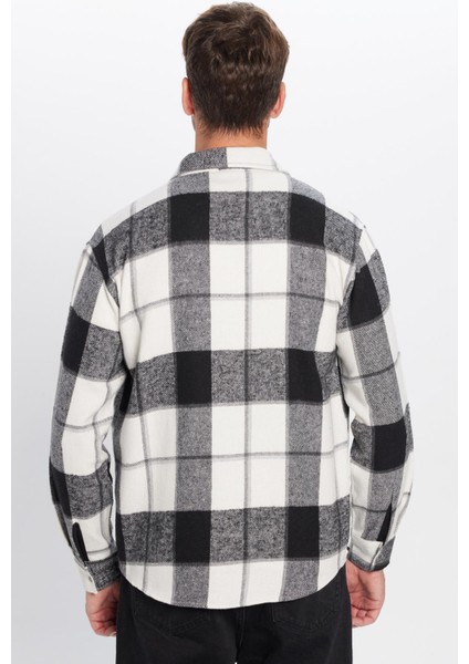 Erkek Relax Fit Rahat Kesim Oduncu Çift Cep Düğmeli Kareli Kışlık Gömlek