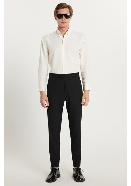 Erkek Slim Fit Dar Kesim Chino Yandan Cepli Pamuklu Siyah Pantolon modelleri