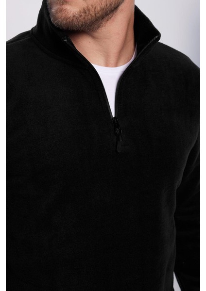 Unisex Standart Fit Rahat Kesim Tüylenme Yapmayan Soğuk Geçirmez Siyah Dik Yaka Polar Sweatshirt modelleri