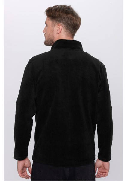 Unisex Standart Fit Rahat Kesim Tüylenme Yapmayan Soğuk Geçirmez Siyah Dik Yaka Polar Sweatshirt fırsatları