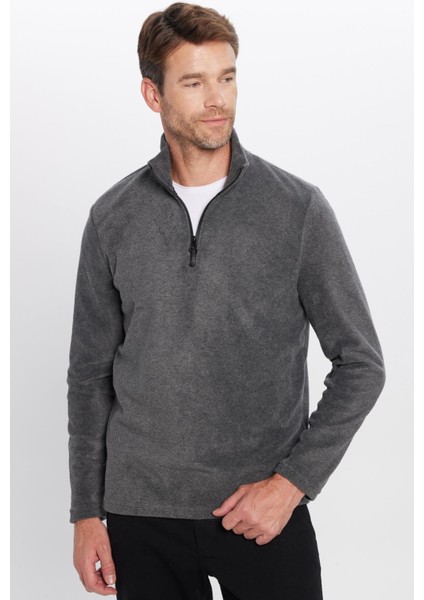 Unisex Standart Fit Anti-pilling Tüylenme Yapmayan Soğuk Geçirmez Antrasit Bato Yaka Polar Sweatshir modelleri