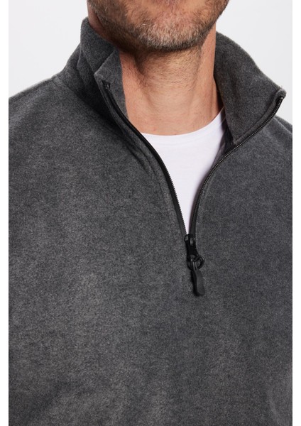 Unisex Standart Fit Anti-pilling Tüylenme Yapmayan Soğuk Geçirmez Antrasit Bato Yaka Polar Sweatshir fırsatları