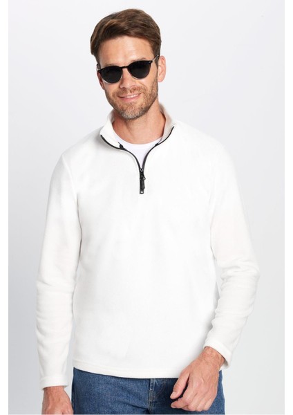 Unisex Standart Fit Anti-pilling Tüylenme Yapmayan Soğuk Geçirmez Ekru Dik Yaka Polar Sweatshirt fiyatları