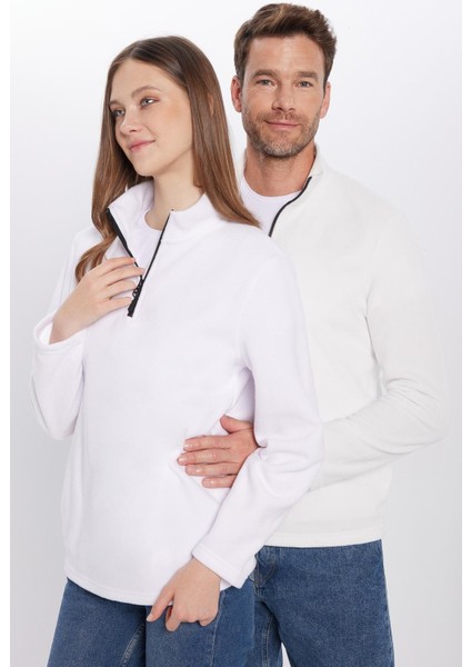 Unisex Standart Fit Anti-pilling Tüylenme Yapmayan Soğuk Geçirmez Ekru Dik Yaka Polar Sweatshirt modelleri