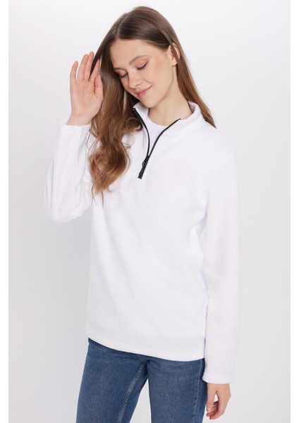 Unisex Standart Fit Anti-pilling Tüylenme Yapmayan Soğuk Geçirmez Ekru Dik Yaka Polar Sweatshirt fırsatları