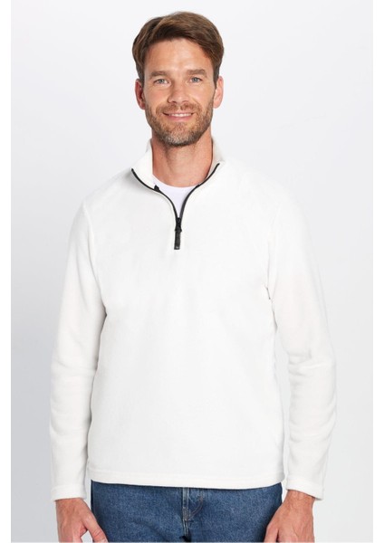 Unisex Standart Fit Anti-pilling Tüylenme Yapmayan Soğuk Geçirmez Ekru Dik Yaka Polar Sweatshirt