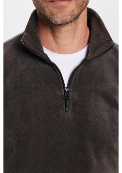 Unisex Standart Fit Anti-pilling Tüylenme Yapmayan Soğuk Geçirmez Füme Dik Bato Yaka Polar Sweatshir indirimleri