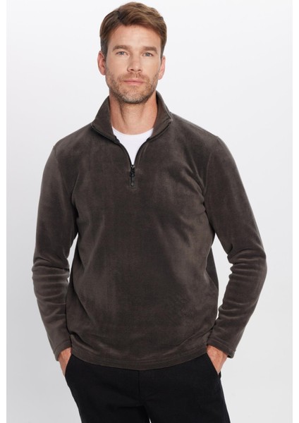 Unisex Standart Fit Anti-pilling Tüylenme Yapmayan Soğuk Geçirmez Füme Dik Bato Yaka Polar Sweatshir