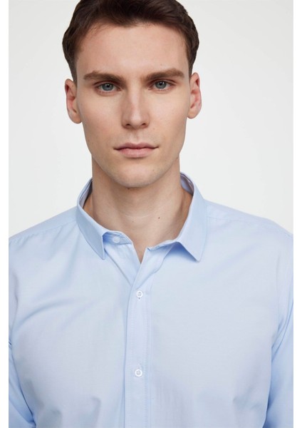 Modern Slim Fit Uzun Kollu Düz Erkek Mavi Gömlek fiyatları
