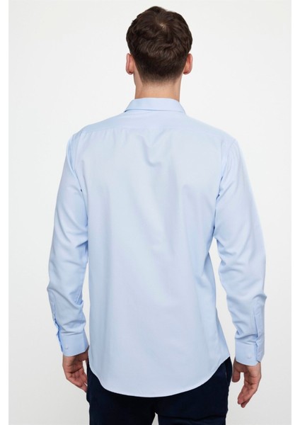 Modern Slim Fit Uzun Kollu Düz Erkek Mavi Gömlek modelleri