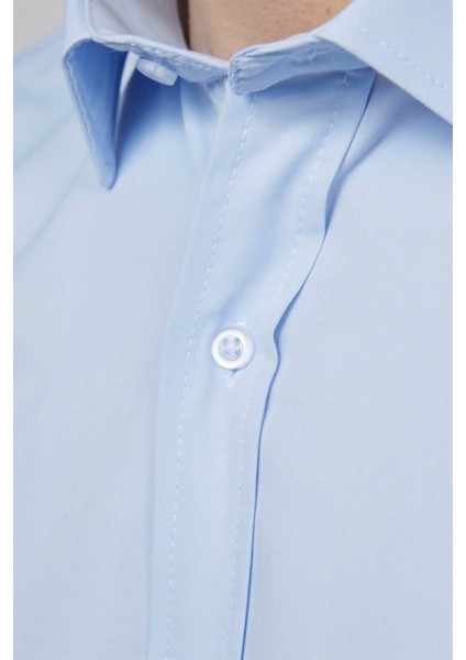 Modern Slim Fit Uzun Kollu Düz Erkek Mavi Gömlek fırsatları