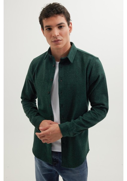 Erkek Slim Fit Dar Kesim Uzun Kollu Düz Kışlık Oduncu Yeşil Gömlek fiyatları