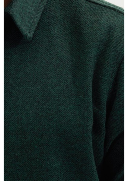Erkek Slim Fit Dar Kesim Uzun Kollu Düz Kışlık Oduncu Yeşil Gömlek