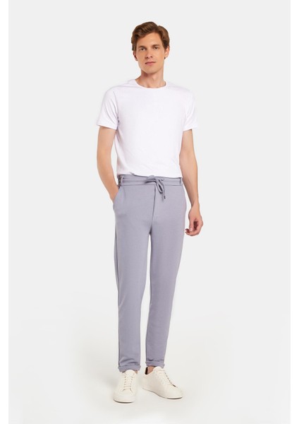 Erkek Slim Fit Pamuklu Beli Bağlamalı Yan Cepli Katlamalı Paça Jogger Gri Pantolon modelleri