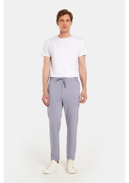 Erkek Slim Fit Pamuklu Beli Bağlamalı Yan Cepli Katlamalı Paça Jogger Gri Pantolon fırsatları