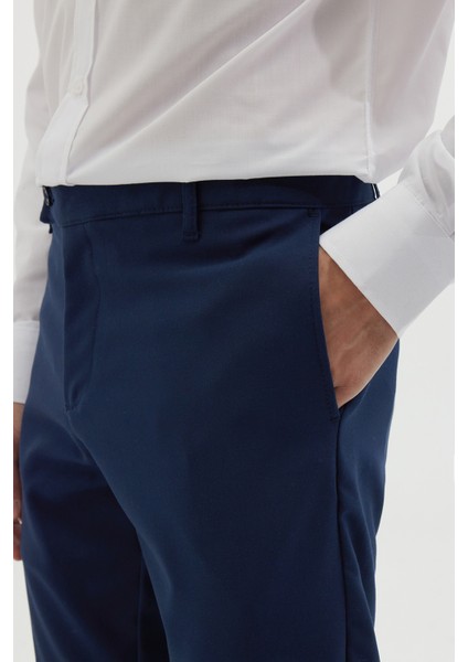 Erkek Slim Fit Dar Kesim Esnek Yan Cepli Bilek Boy Canvas Kesim Lacivert Pantolon modelleri