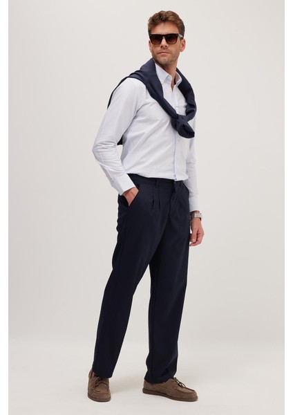 Erkek Regular Fit Klasik Kesim Normal Bel Geniş Paça Lacivert Pantolon fiyatları