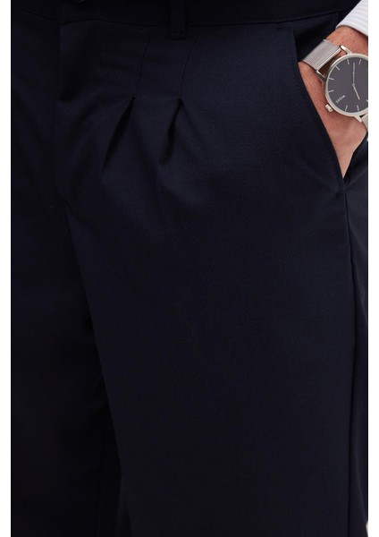 Erkek Regular Fit Klasik Kesim Normal Bel Geniş Paça Lacivert Pantolon modelleri