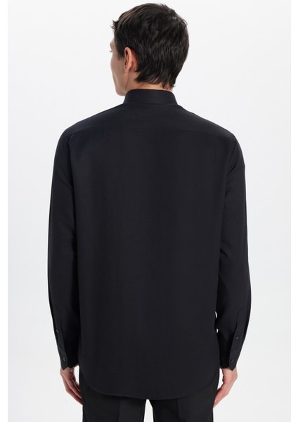 Erkek Regular Fit Klasik Kesim Pamuklu Tek Cepli Armürlü Siyah Gömlek indirimleri