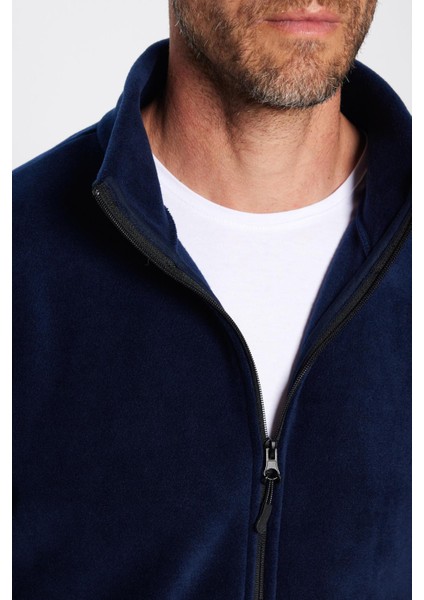 Unisex Lacivert Anti-pilling Tüylenme Yapmayan Standart Fit Tam Fermuarlı Soğuk Geçirmez Polar Hırka fırsatları