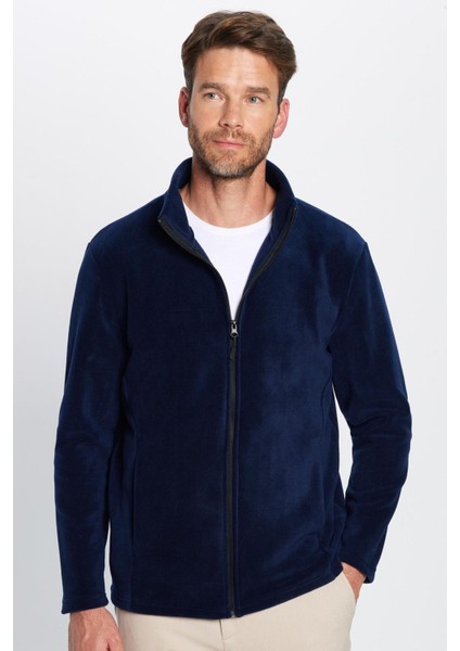 Unisex Lacivert Anti-pilling Tüylenme Yapmayan Standart Fit Tam Fermuarlı Soğuk Geçirmez Polar Hırka indirimleri