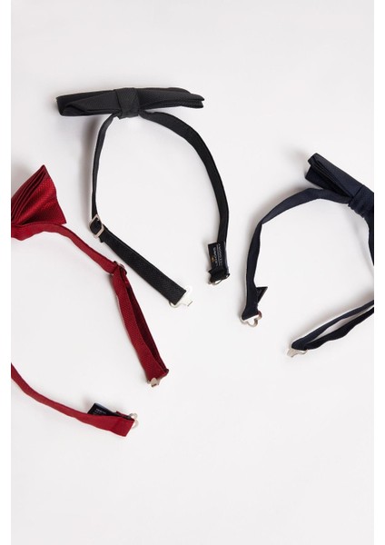 3'lü Paket Armürlü Siyah-Kırmızı-Lacivert Erkek Papyon