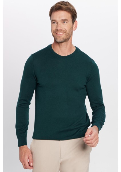 Erkek Standart Fit Normal Kesim Bisiklet Yaka Yeşil Triko Kazak fiyatları