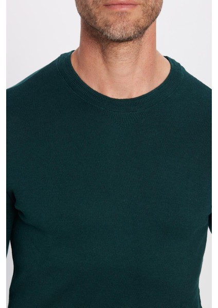 Erkek Standart Fit Normal Kesim Bisiklet Yaka Yeşil Triko Kazak modelleri