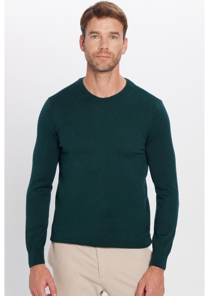 Erkek Standart Fit Normal Kesim Bisiklet Yaka Yeşil Triko Kazak fırsatları