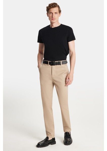 Erkek Regular Fit Chino Esnek Yandan Cepli Önü Fermuarlı Pamuklu Dokulu Bej Pantolon fiyatları