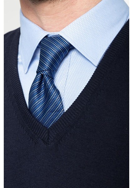 Erkek Slim Fit V Yaka Kendinden Desenli Lacivert Süveter fiyatları