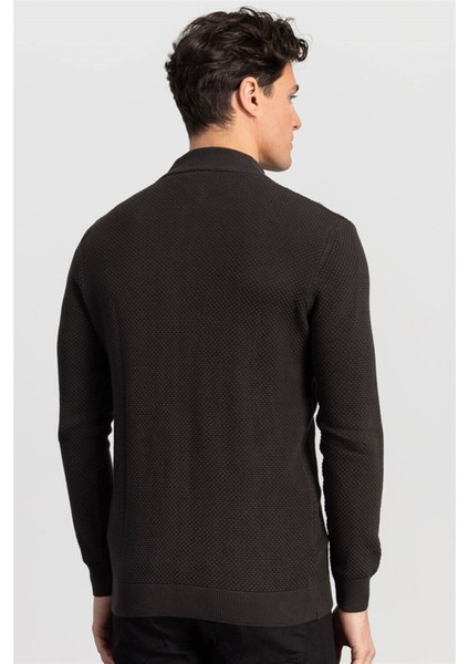 Erkek Standart Fit Normal Kesim Desenli Yarım Balıkçı Yaka Fermuarlı Gri Hırka fırsatları