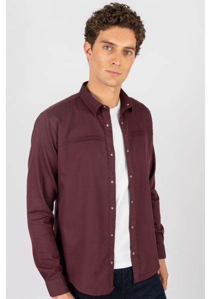 Slim Fit Uzun Kollu Dar Kesim Metal Düğme Denim Kot Erkek Mürdüm Gömlek fiyatları