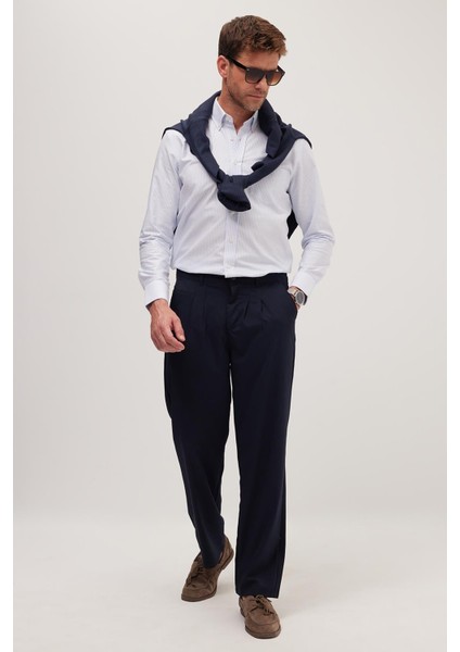 Erkek Regular Fit Klasik Kesim Normal Bel Geniş Paça Lacivert Pantolon fırsatları