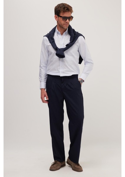 Erkek Regular Fit Klasik Kesim Normal Bel Geniş Paça Lacivert Pantolon indirimleri