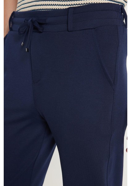 Erkek Slim Fit Pamuklu Beli Bağlamalı Yan Cepli Katlamalı Paça Jogger Lacivert Pantolon fiyatları