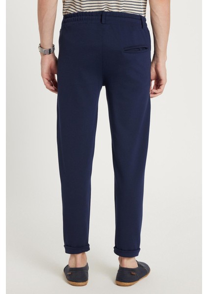 Erkek Slim Fit Pamuklu Beli Bağlamalı Yan Cepli Katlamalı Paça Jogger Lacivert Pantolon fırsatları