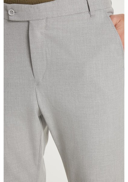 Erkek Slim Fit Dar Kesim Chino Yandan Cepli Pamuklu Gri Pantolon