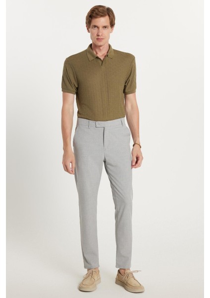 Erkek Slim Fit Dar Kesim Chino Yandan Cepli Pamuklu Gri Pantolon modelleri