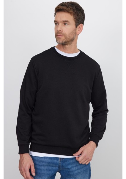 Unisex Relax Fit Rahat Kesim %100 Pamuk Basic Siyah Bisiklet Yaka Sweatshirt fiyatları