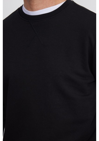 Unisex Relax Fit Rahat Kesim %100 Pamuk Basic Siyah Bisiklet Yaka Sweatshirt modelleri