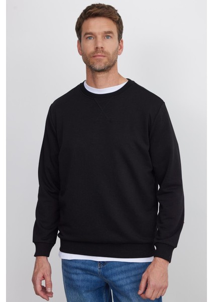 Unisex Relax Fit Rahat Kesim %100 Pamuk Basic Siyah Bisiklet Yaka Sweatshirt fırsatları