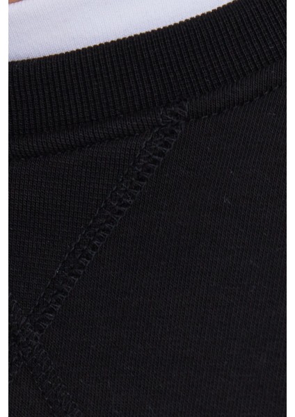 Unisex Relax Fit Rahat Kesim %100 Pamuk Basic Siyah Bisiklet Yaka Sweatshirt