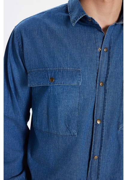 Unisex Relax Fit Rahat Kesim Denim Kot Çıtçıtlı Çift Cepli Lacivert Overshirt Ceket Tarzı Gömlek fiyatları