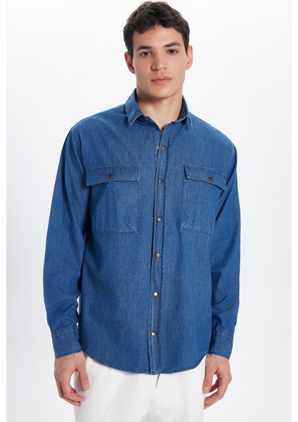 Unisex Relax Fit Rahat Kesim Denim Kot Çıtçıtlı Çift Cepli Lacivert Overshirt Ceket Tarzı Gömlek modelleri